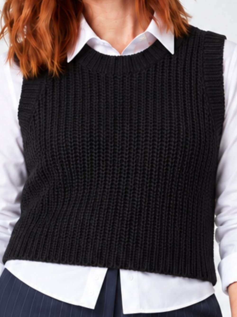 Old Navy Black Chunky Knit Sweater Tank Women's Medium 100% Cotton